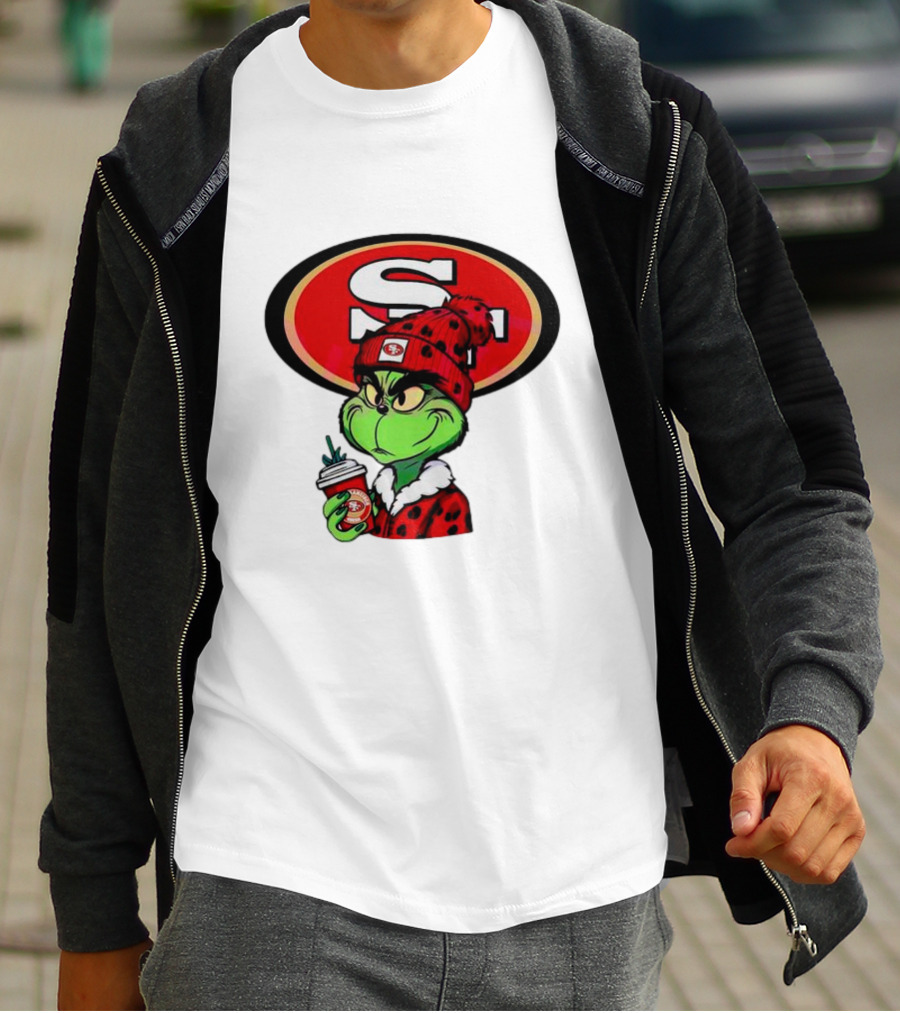 Grinch With San Francisco 49ers Logo And Coffee T-Shirt