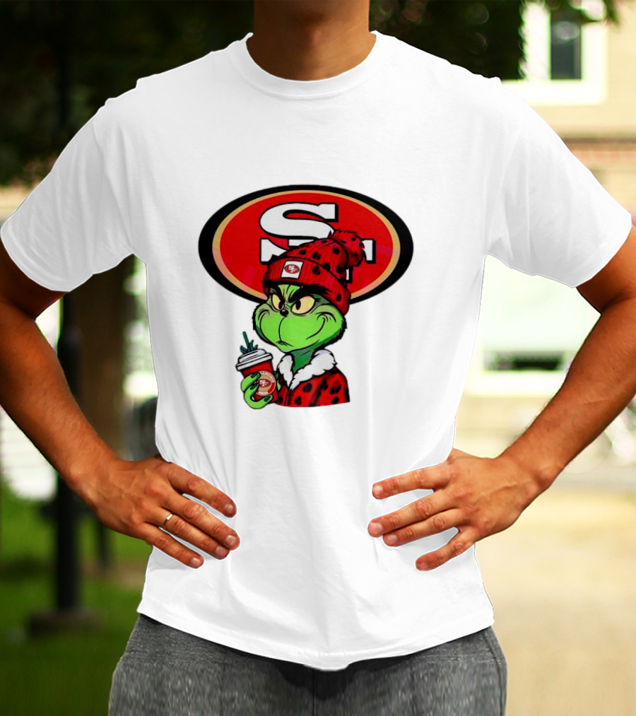 Grinch With San Francisco 49ers Logo And Coffee T-Shirt