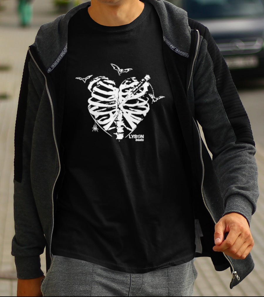 Lyson Beats Ribcage Heart With Bats And Spider T-Shirt