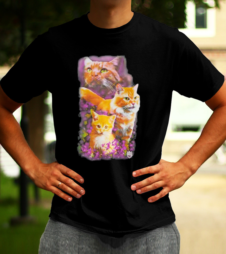 Opticgaming Scump Cat Trio Among Blossoms T-Shirt