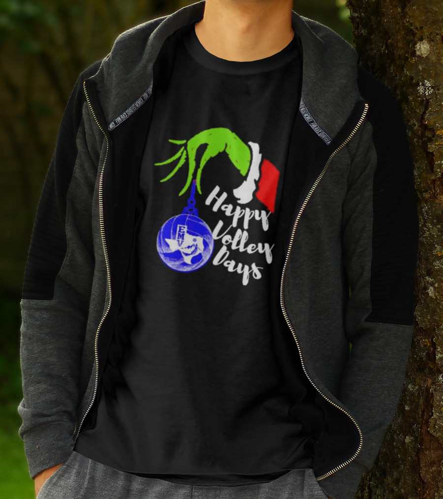 Happy Volleydays Grinch Hand Holding Volleyball Holiday T-Shirt