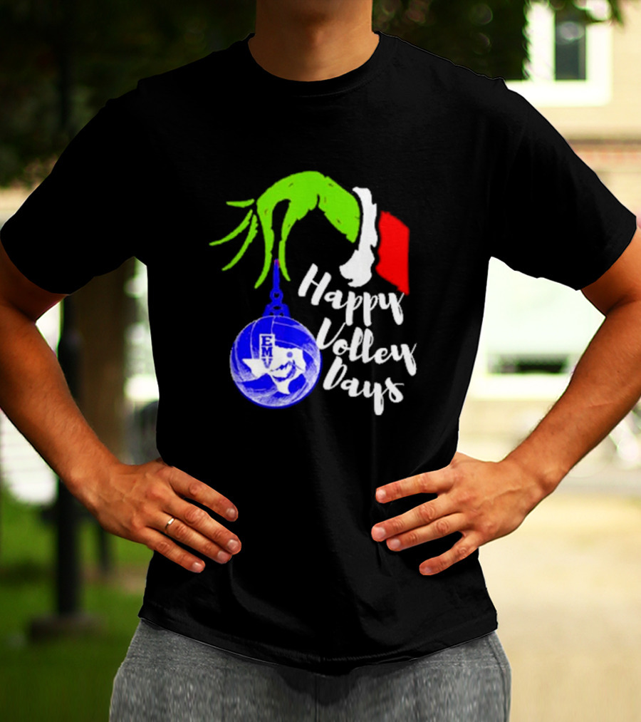 Happy Volleydays Grinch Hand Holding Volleyball Holiday T-Shirt