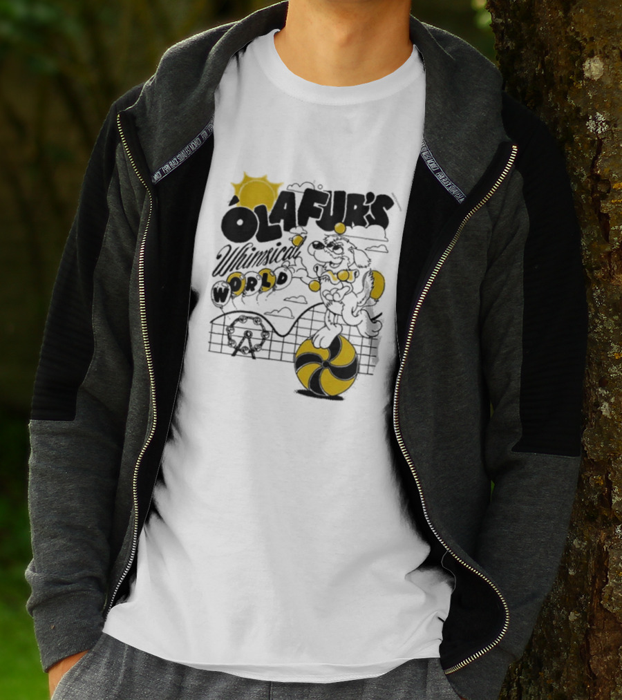 OLAFUR'S Whimsical World Amusement Adventure Design With Iconic Puppy And Ferris Wheel T-Shirt