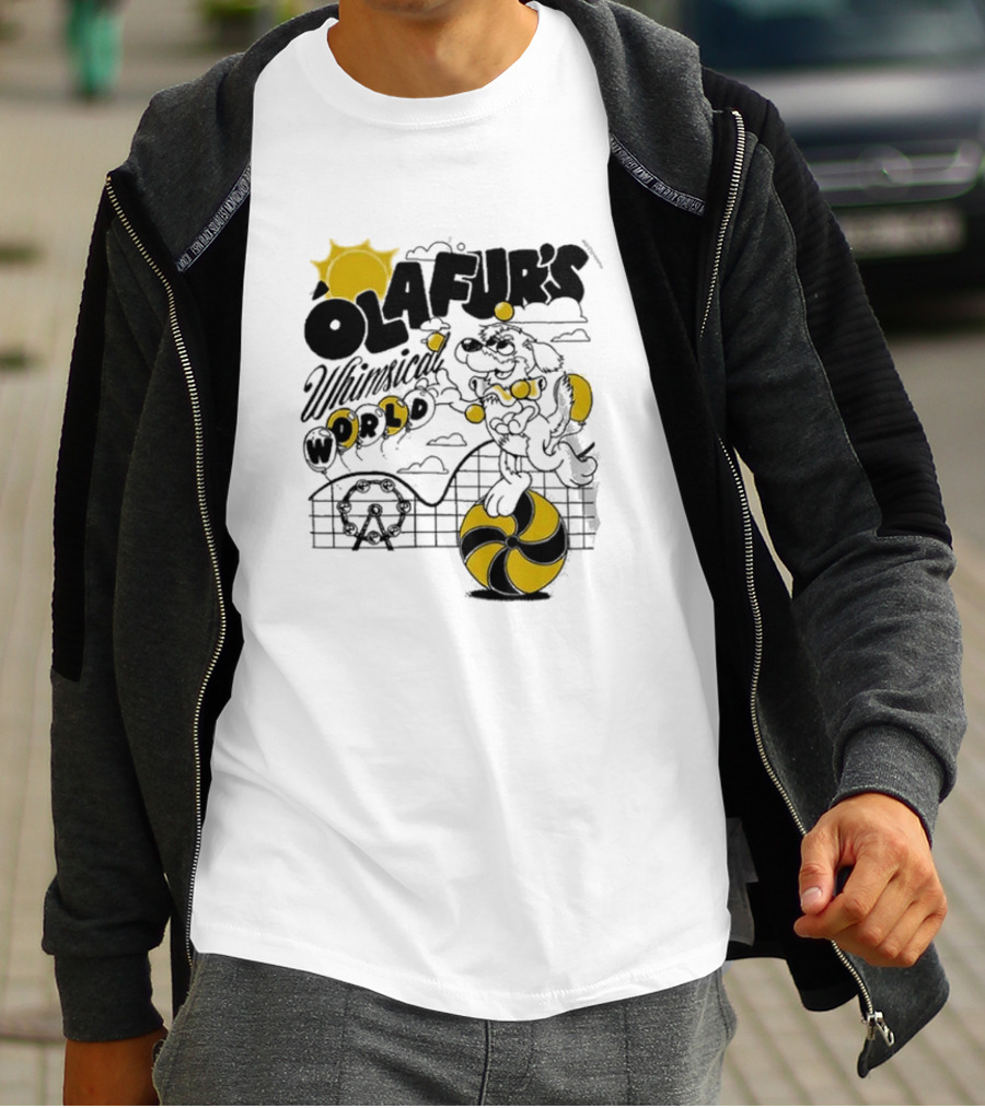 OLAFUR'S Whimsical World Amusement Adventure Design With Iconic Puppy And Ferris Wheel T-Shirt