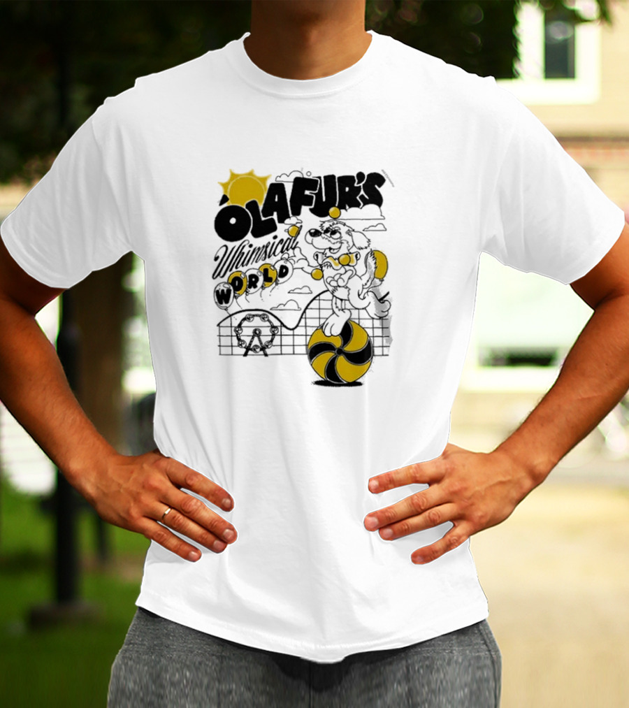 OLAFUR'S Whimsical World Amusement Adventure Design With Iconic Puppy And Ferris Wheel T-Shirt