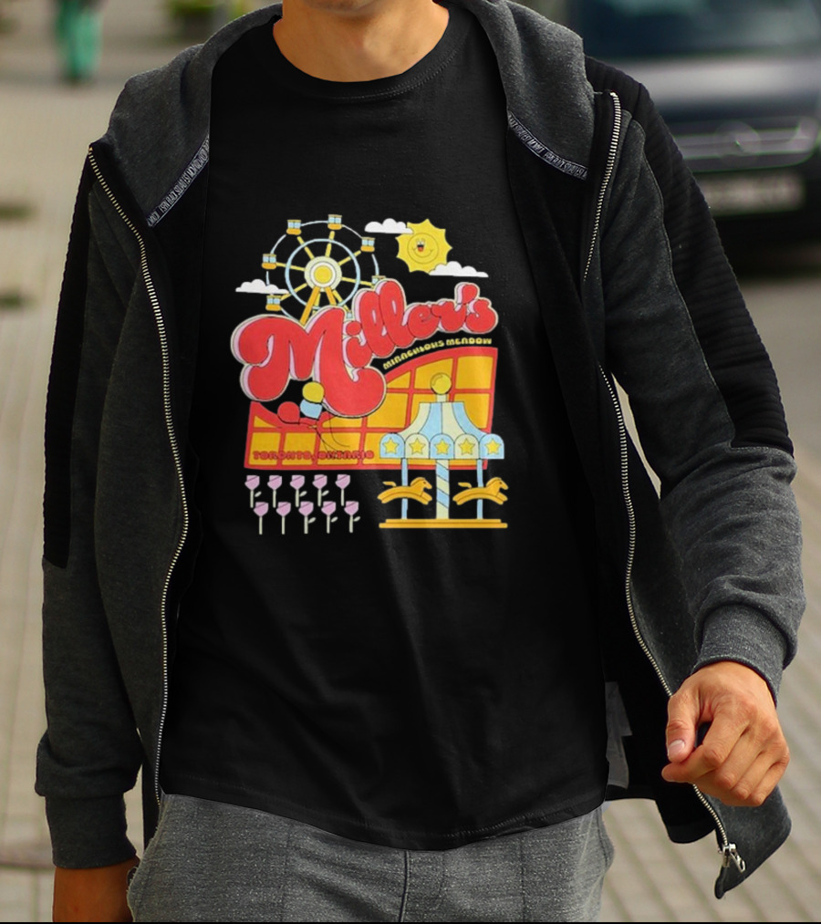 Miller's Miraculous Meadow Toronto Ontario Ferris Wheel Carousel Sun And Clouds T-Shirt