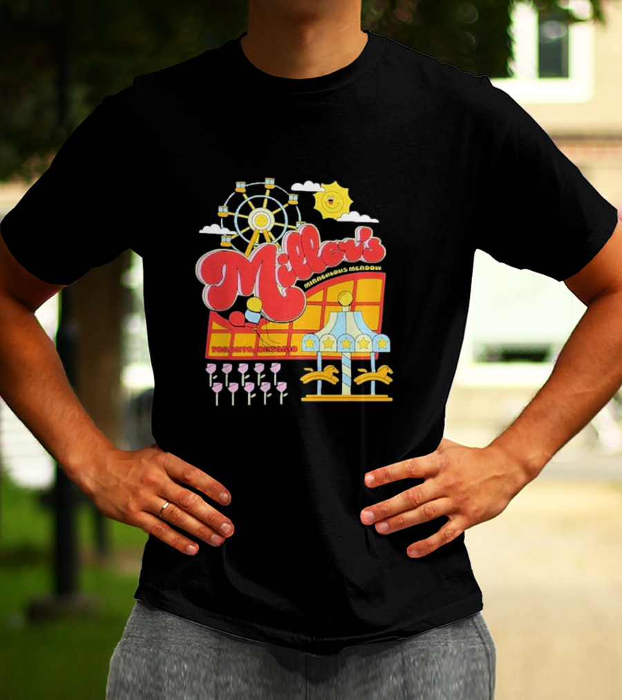 Miller's Miraculous Meadow Toronto Ontario Ferris Wheel Carousel Sun And Clouds T-Shirt