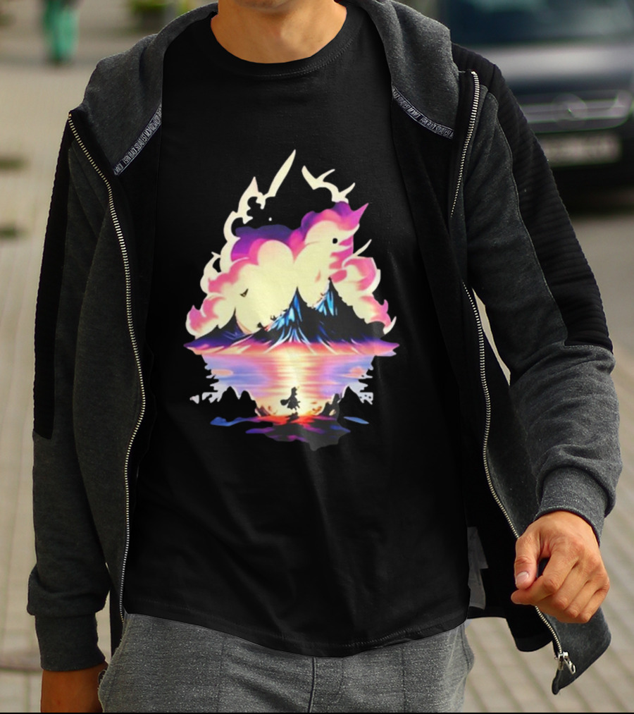Fairy Tale Sight Comics Artwork Enchanted Landscape With Mountains And Reflection T-Shirt