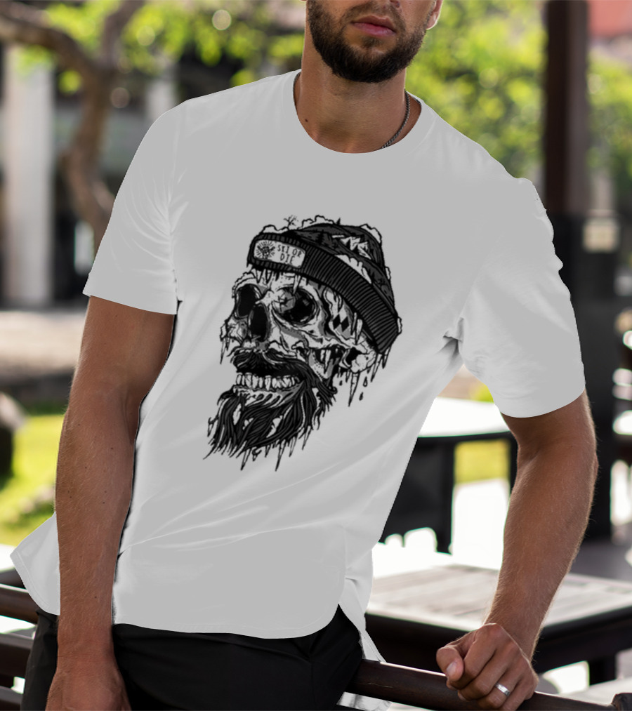 Skull Wild Ski Or Die Ice Beard Beanie Adventure T-Shirt