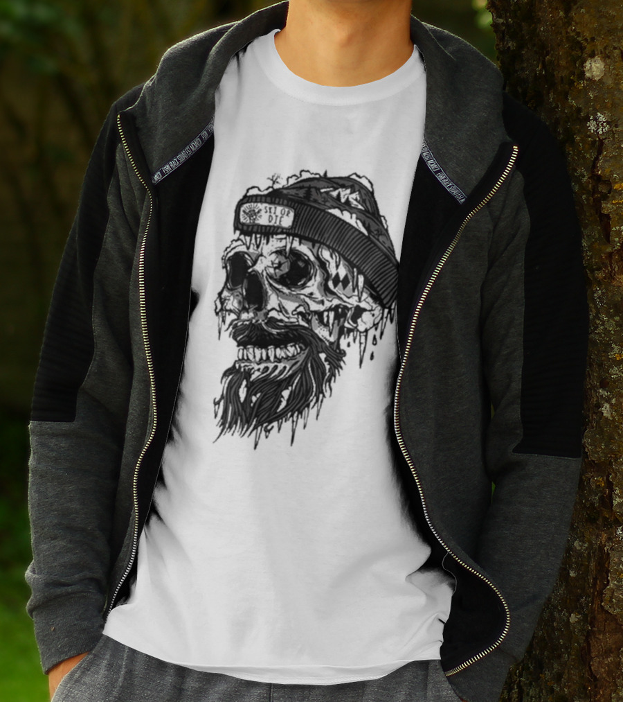 Skull Wild Ski Or Die Ice Beard Beanie Adventure T-Shirt