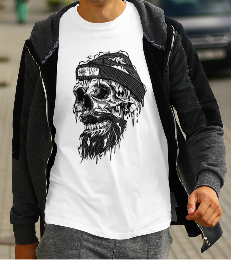 Skull Wild Ski Or Die Ice Beard Beanie Adventure T-Shirt
