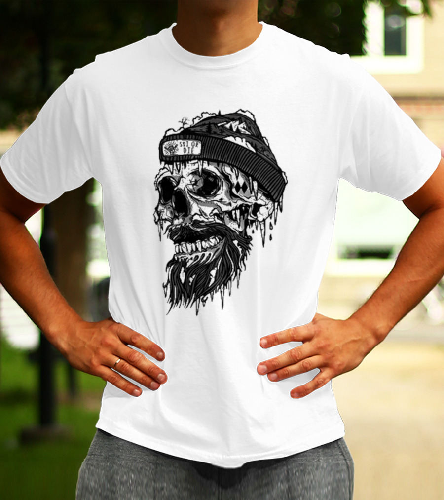 Skull Wild Ski Or Die Ice Beard Beanie Adventure T-Shirt