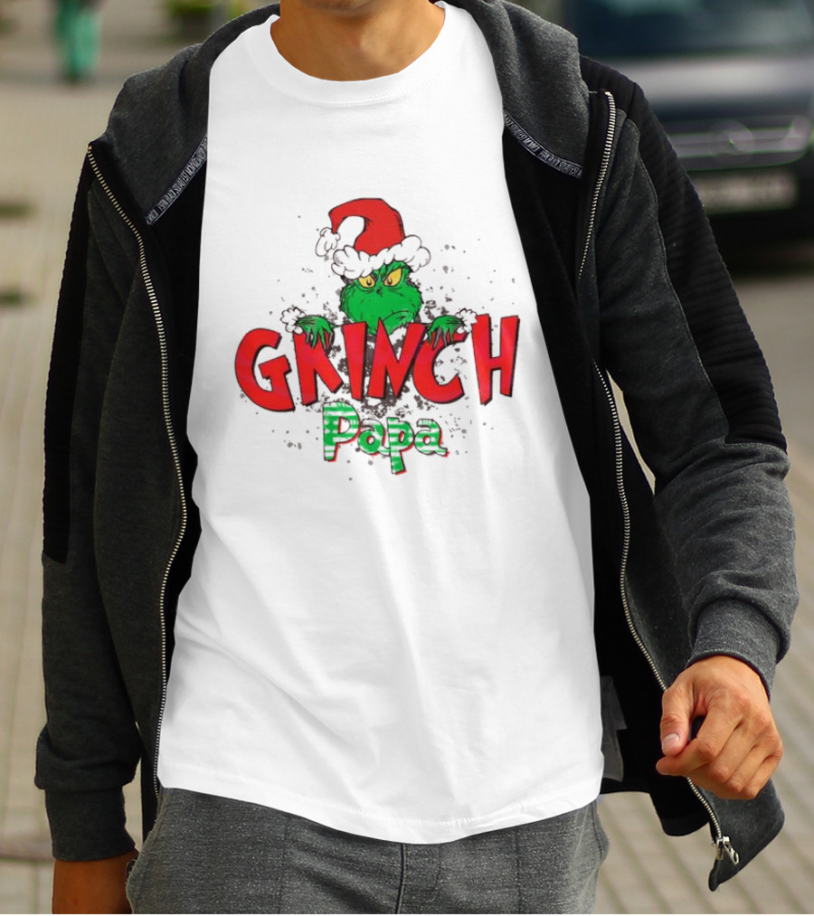 Grinch Papa Santa Hat Christmas T-Shirt
