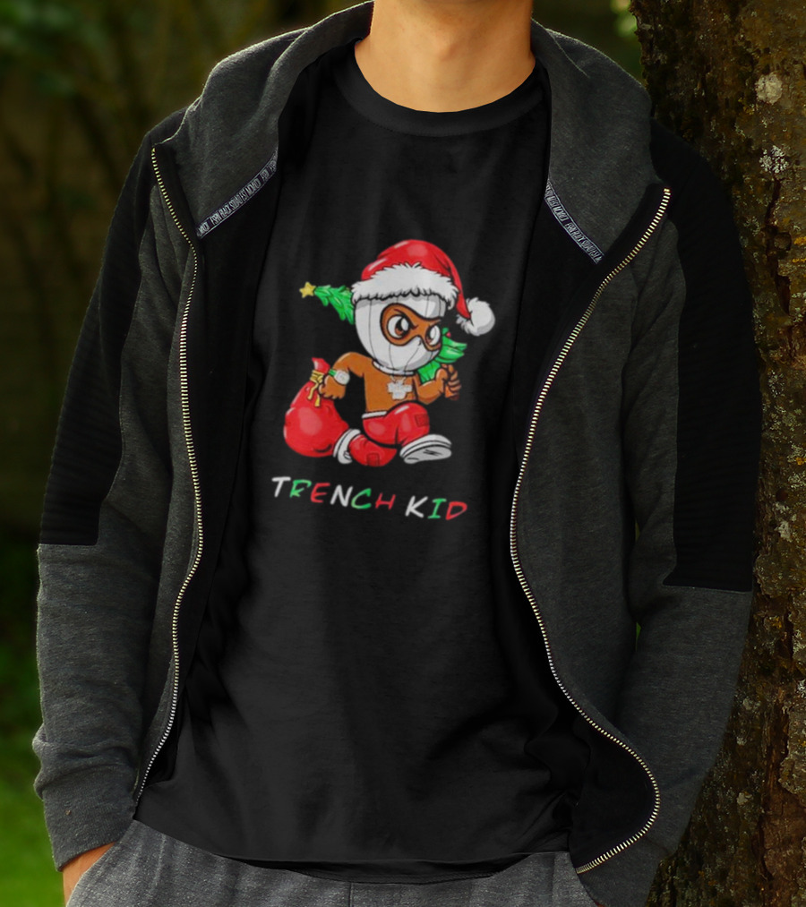 Trench Kid Festive Santa Holding Christmas Tree T-Shirt