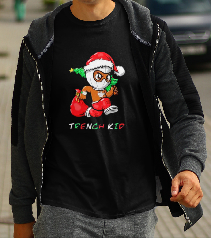 Trench Kid Festive Santa Holding Christmas Tree T-Shirt