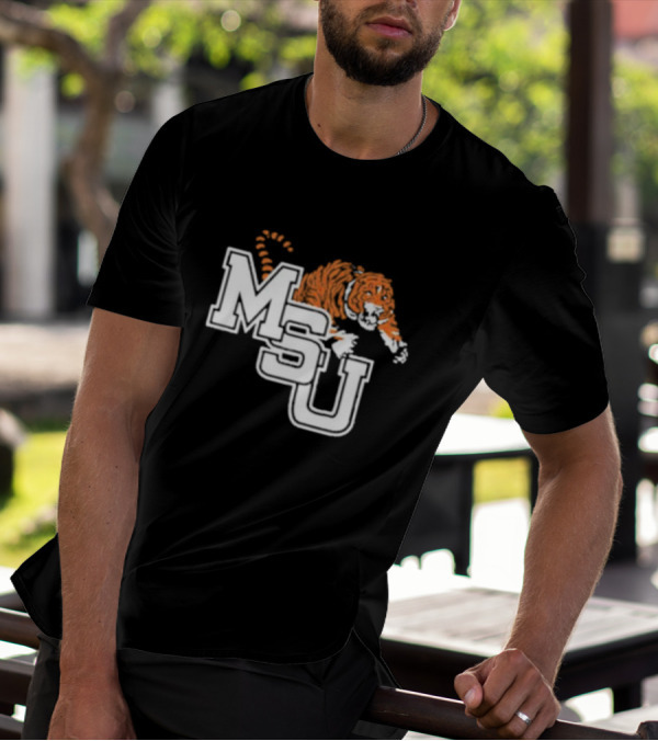 MSU Tiger Icon With Bold White Letters And Orange Stripes T-Shirt
