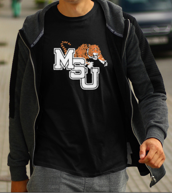 MSU Tiger Icon With Bold White Letters And Orange Stripes T-Shirt