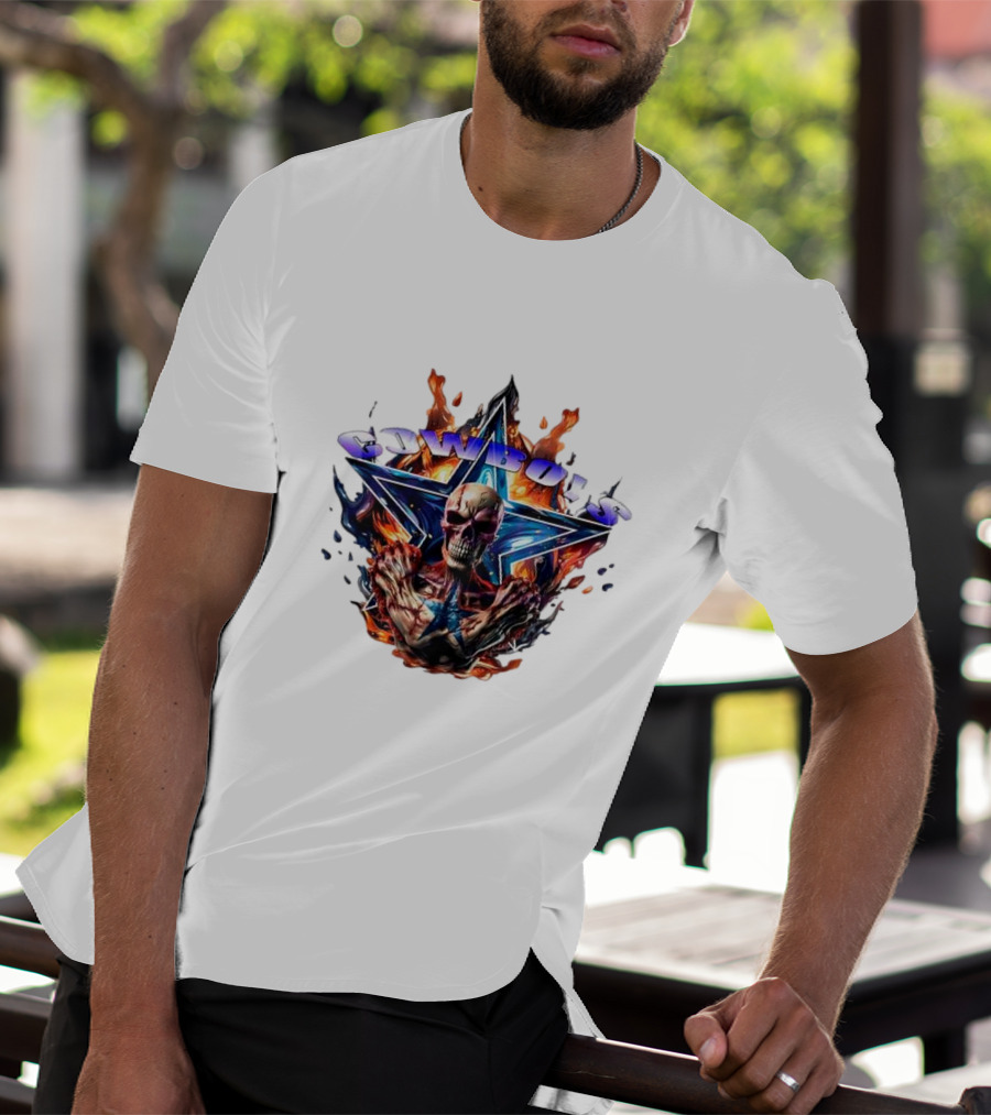 Cowboys Skeleton Star Flames T-Shirt