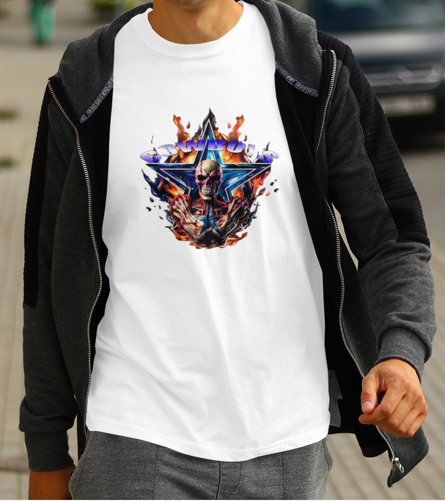 Cowboys Skeleton Star Flames T-Shirt
