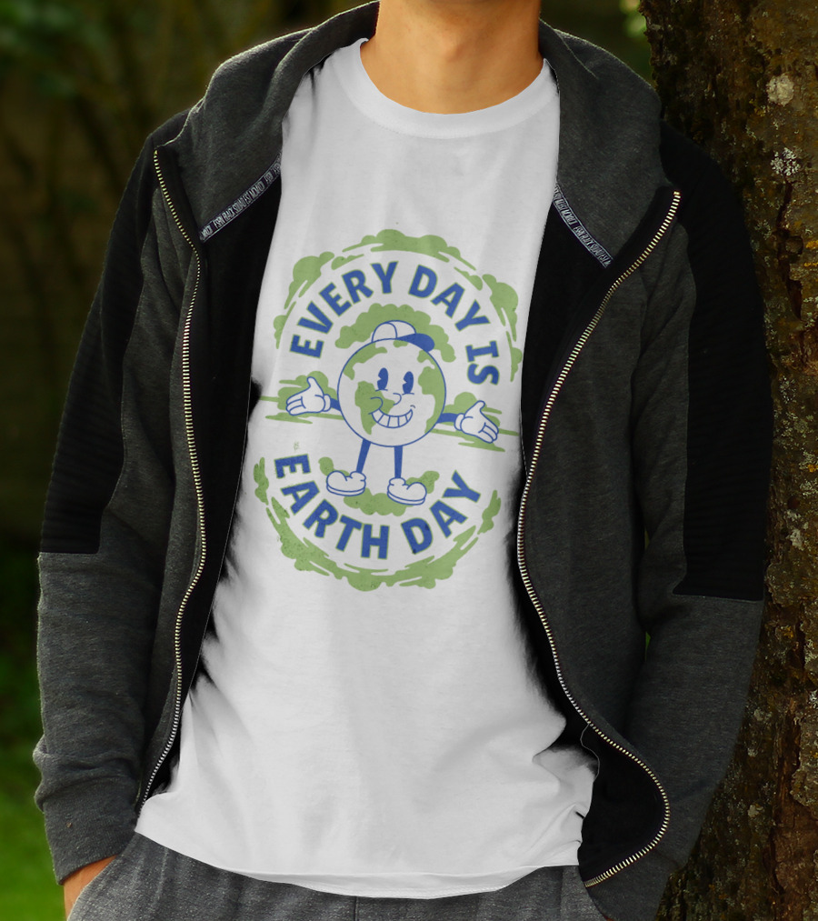 Every Day Is Earth Day Globe Character Smiling T-Shirt