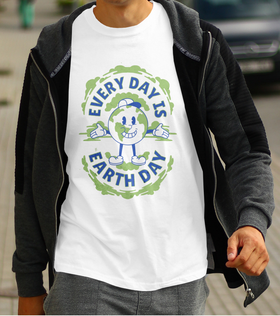 Every Day Is Earth Day Globe Character Smiling T-Shirt
