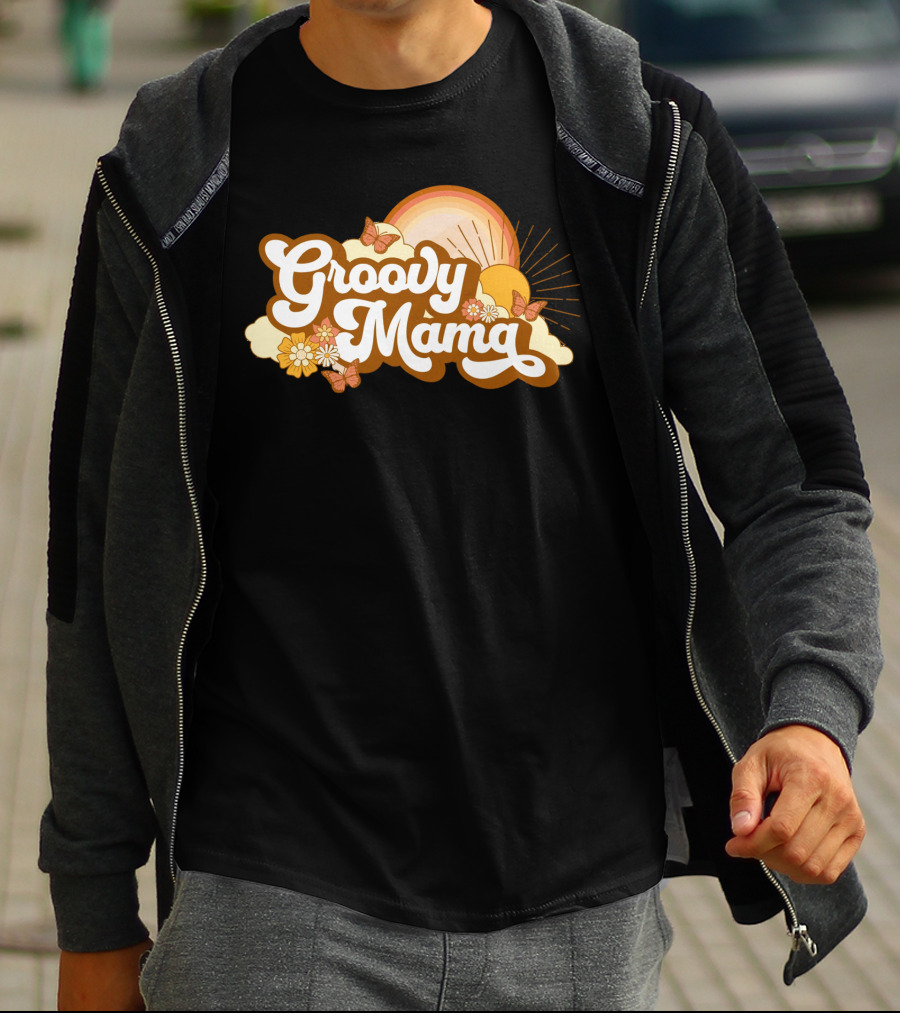 Groovy Mama Retro Sunflower Butterflies T-Shirt