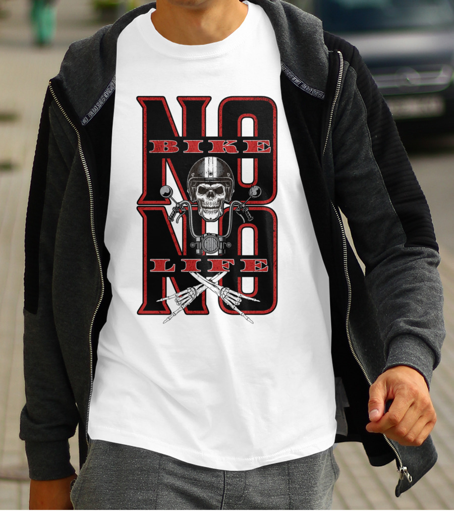 NO BIKE NO LIFE Motorcycle Skull T-Shirt