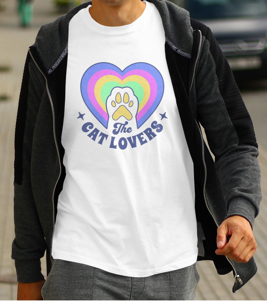 The Cat Lovers Paw In Rainbow Heart T-Shirt
