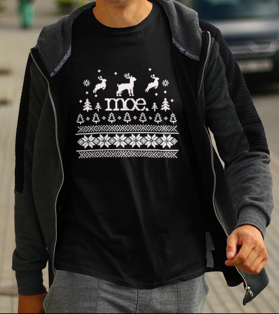 Moe Reindeer Ugly Christmas Sweater Snowflakes Trees T-Shirt