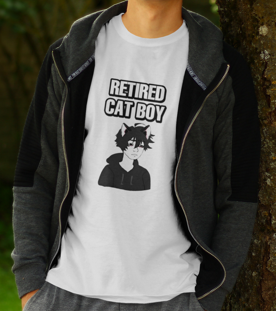 RETired Cat Boy With Black Hoodie And Cat Ears T-Shirt