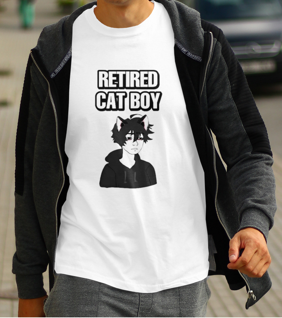 RETired Cat Boy With Black Hoodie And Cat Ears T-Shirt