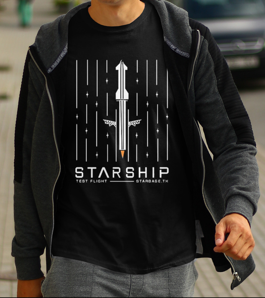 Starship Launch Illustration With Test Flight Starbase TX T-Shirt