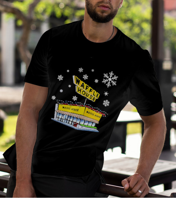 Waffle House Snowflakes Christmas Scene T-Shirt