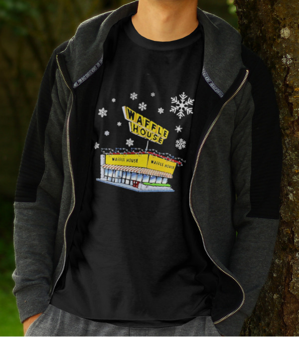 Waffle House Snowflakes Christmas Scene T-Shirt