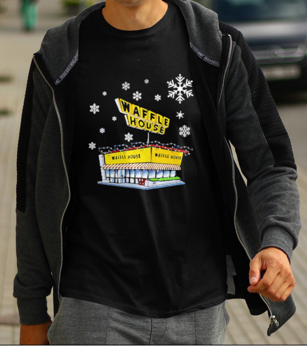 Waffle House Snowflakes Christmas Scene T-Shirt