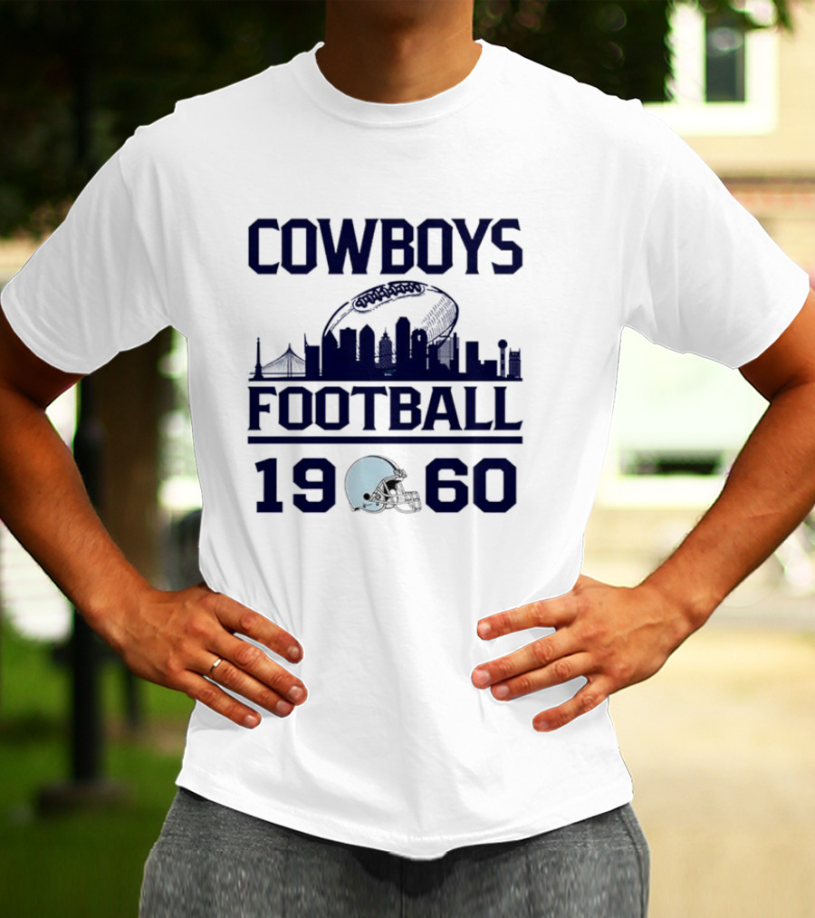 Cowboys Football 1960 Skyline With Helmet And Cityscape T-Shirt