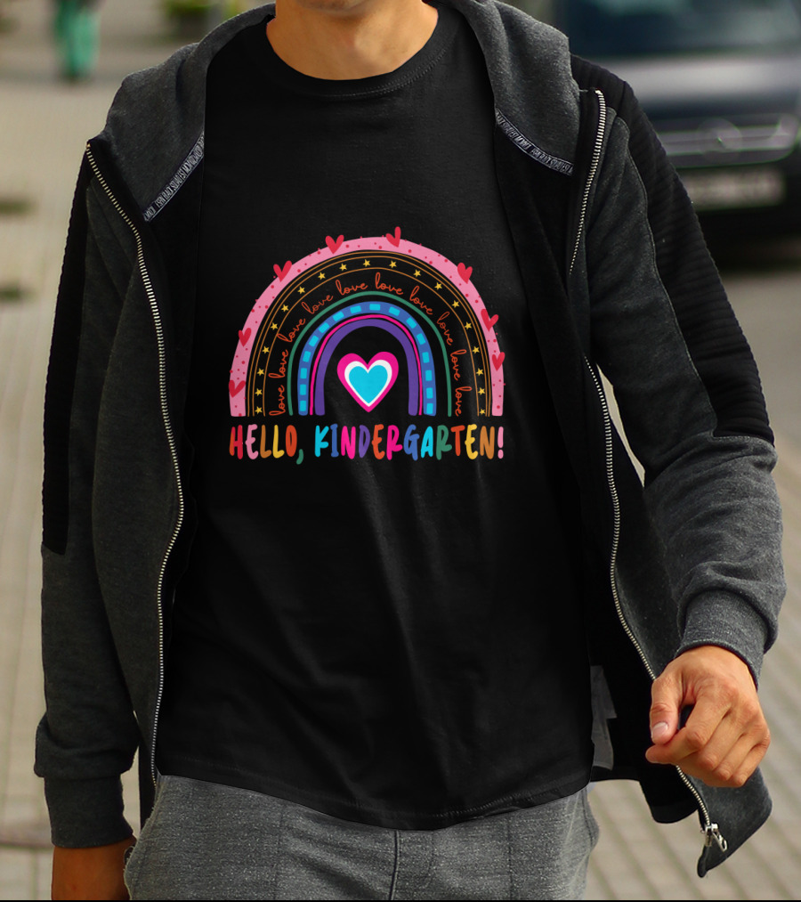 Hello Kindergarten Love Rainbow Hearts Back To School T-Shirt