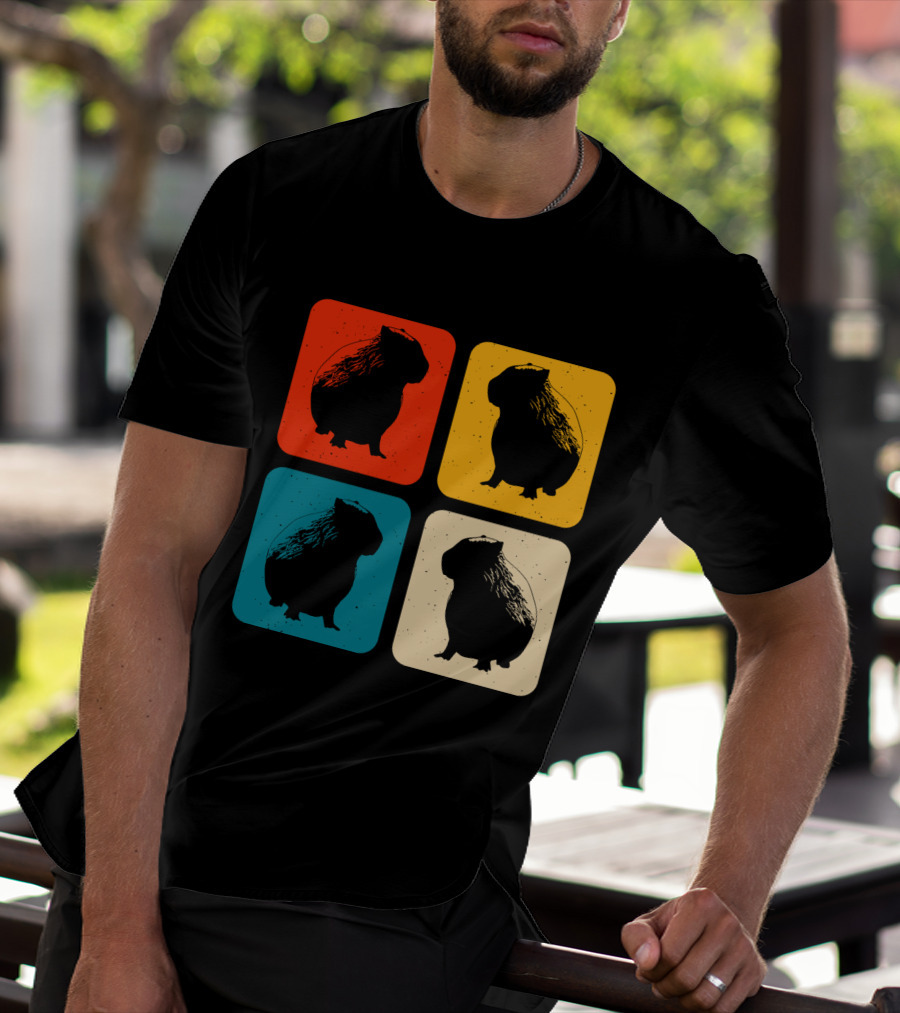 Vintage Capybara Pop Art Silhouette Four Colors Squares T-Shirt
