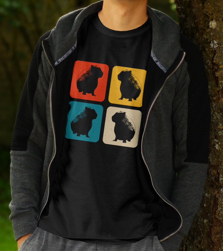 Vintage Capybara Pop Art Silhouette Four Colors Squares T-Shirt