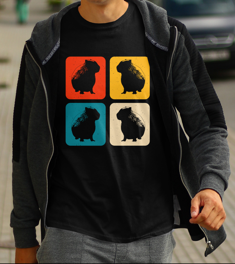 Vintage Capybara Pop Art Silhouette Four Colors Squares T-Shirt