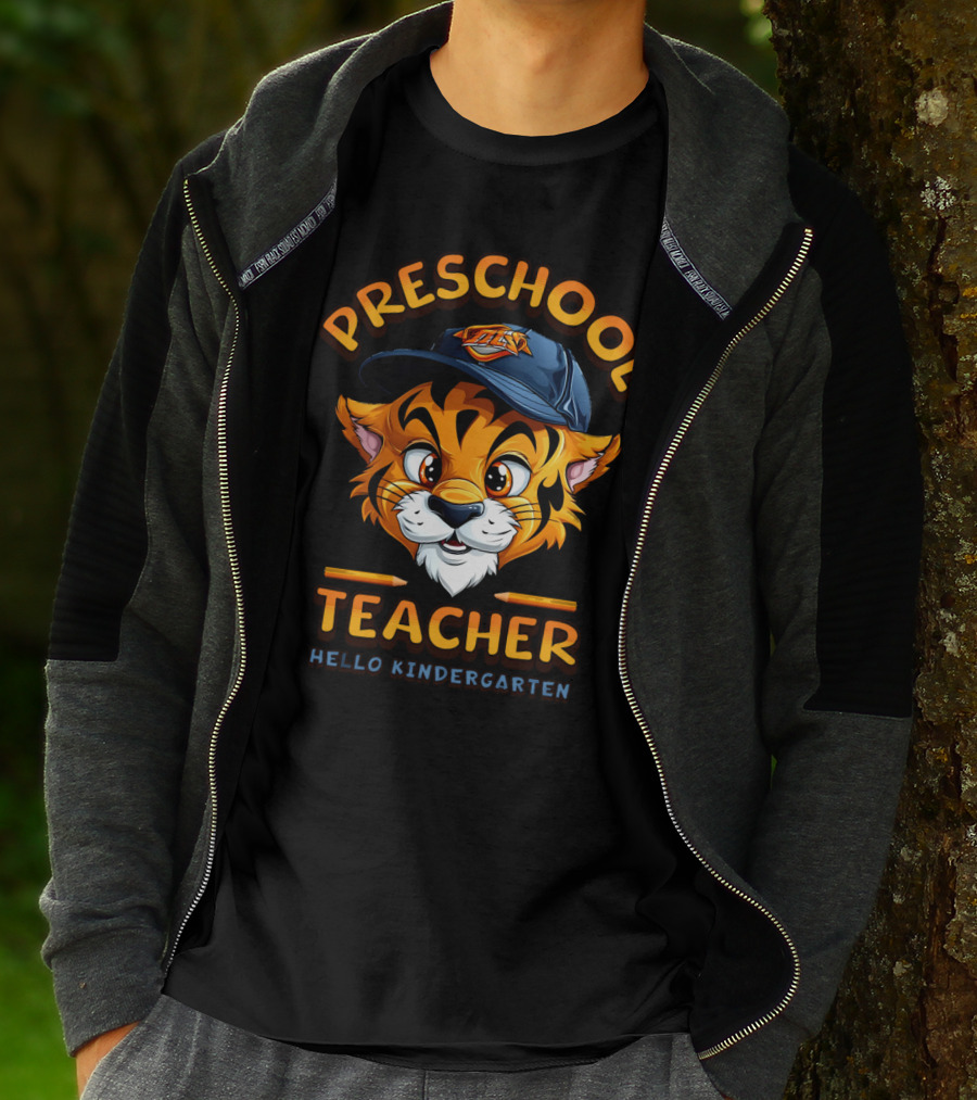 Preschool Teacher Hello Kindergarten Back To School Tiger Mascot T-Shirt