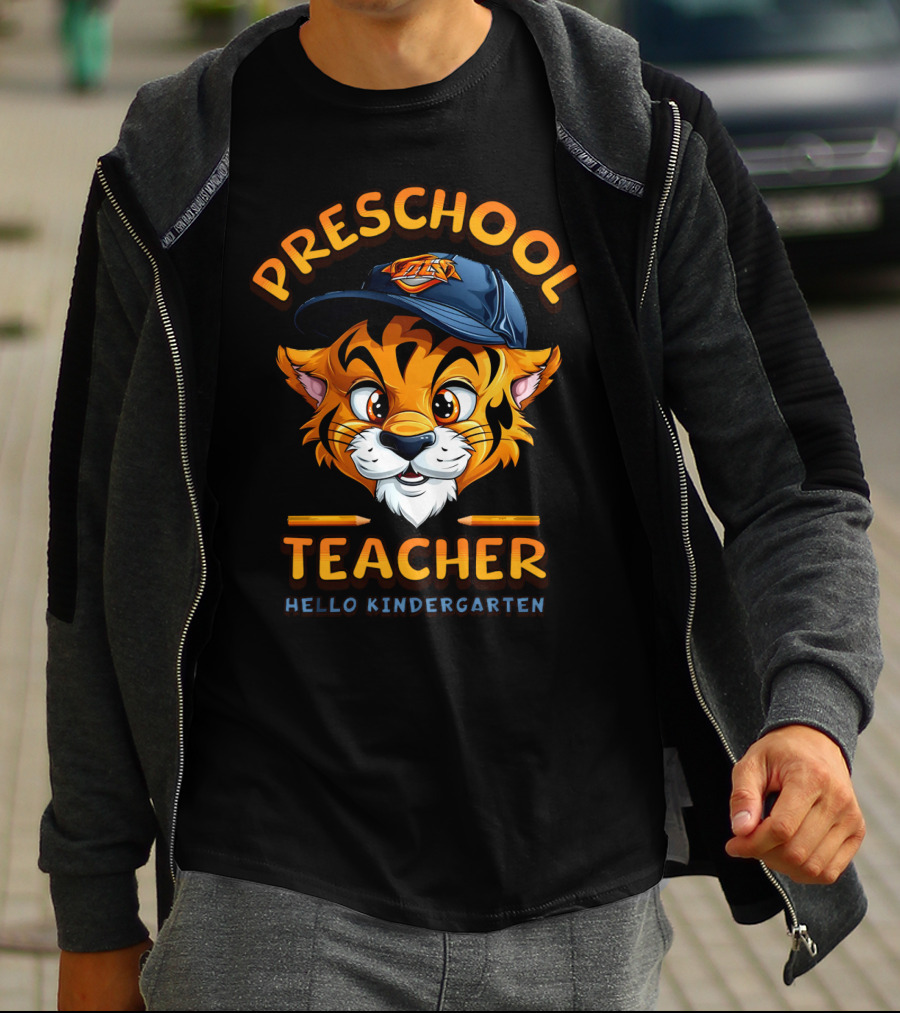 Preschool Teacher Hello Kindergarten Back To School Tiger Mascot T-Shirt