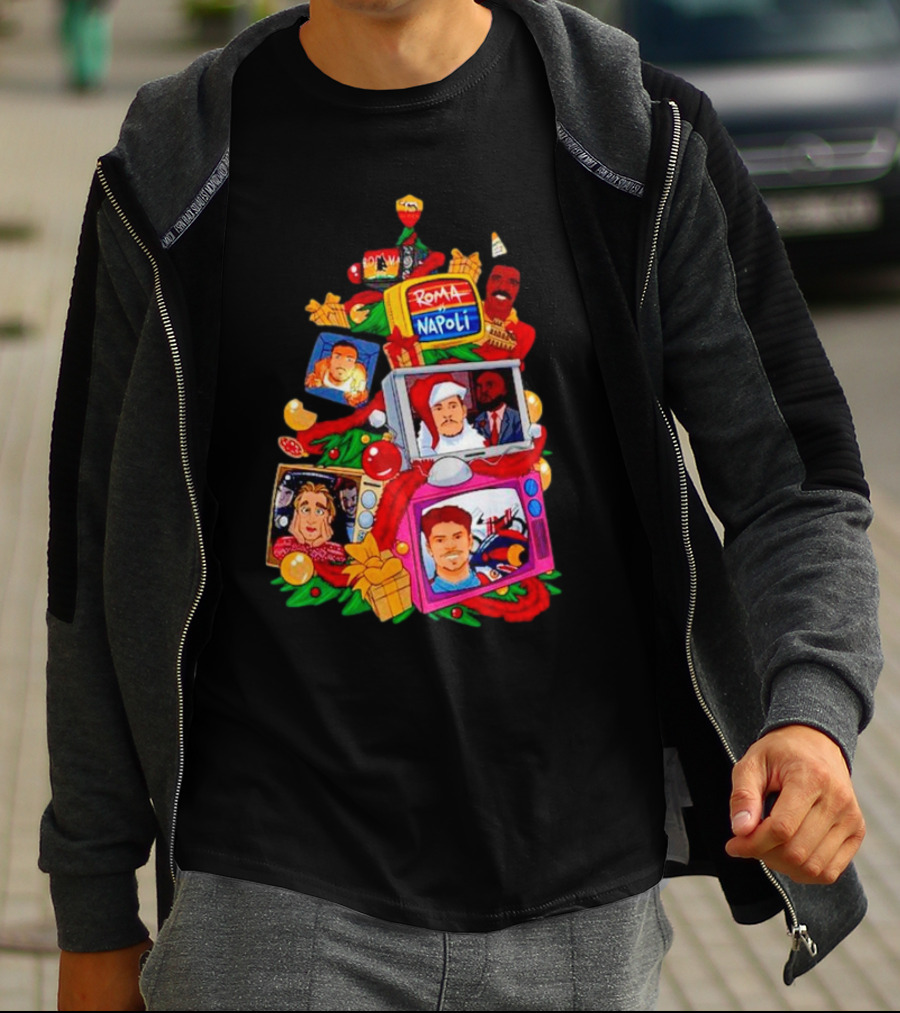 Roma Napoli Matchday Christmas Tree With Television Characters T-Shirt