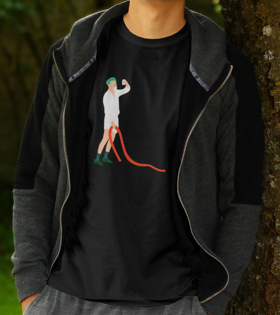 Septic Engineer Drunk Holding Hose Cartoon With Green Hat And Boots T-Shirt