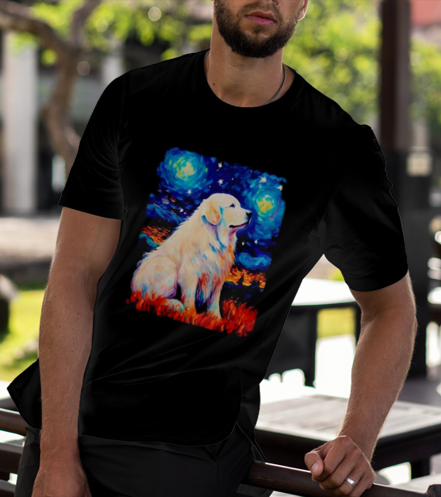 Starry Night Great Dog Van Gogh Style Golden Retriever T-Shirt