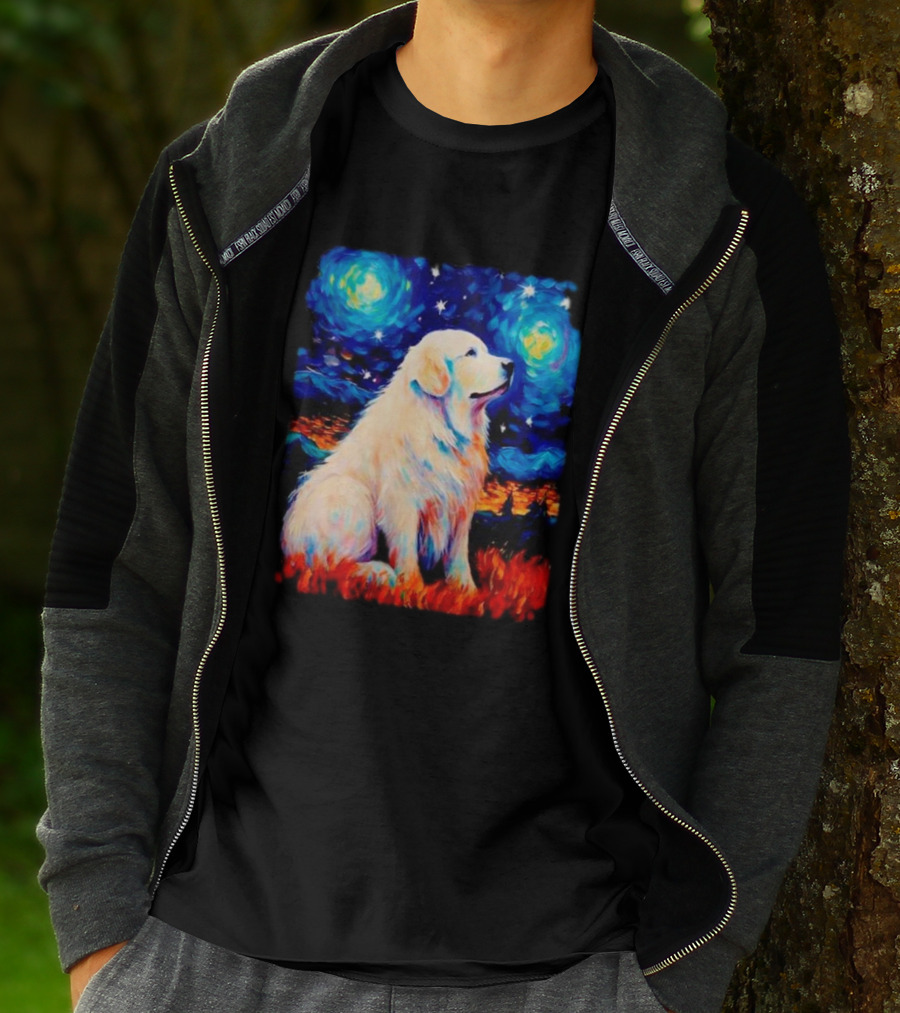Starry Night Great Dog Van Gogh Style Golden Retriever T-Shirt