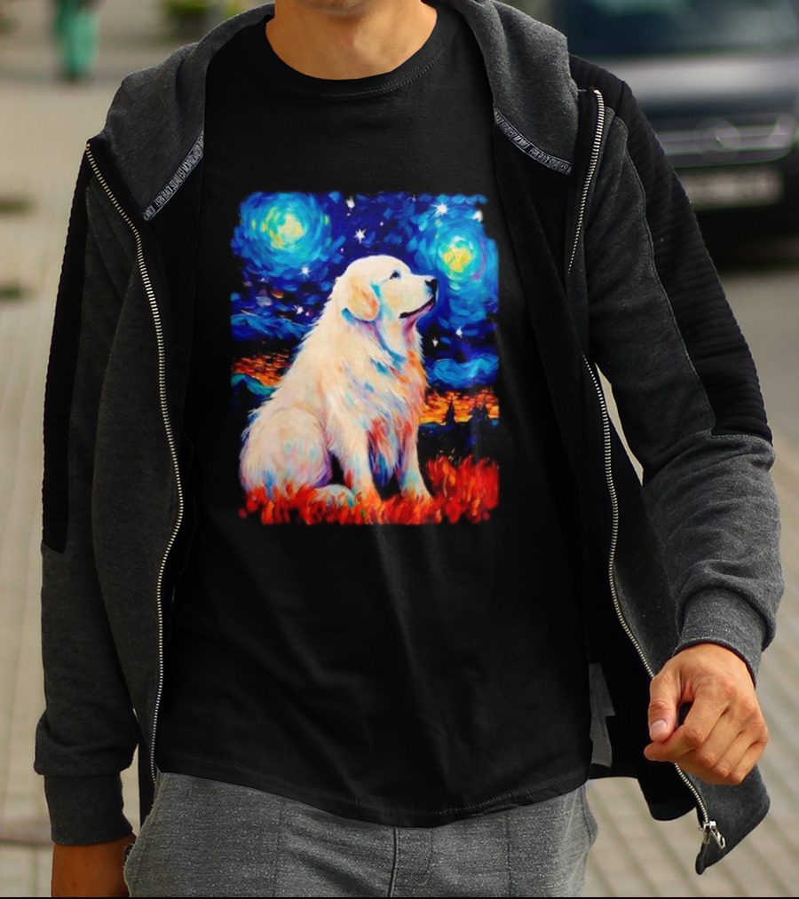 Starry Night Great Dog Van Gogh Style Golden Retriever T-Shirt