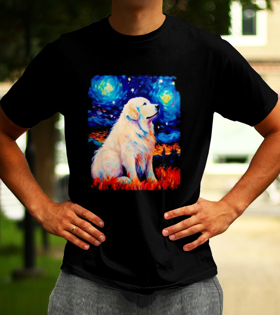Starry Night Great Dog Van Gogh Style Golden Retriever T-Shirt