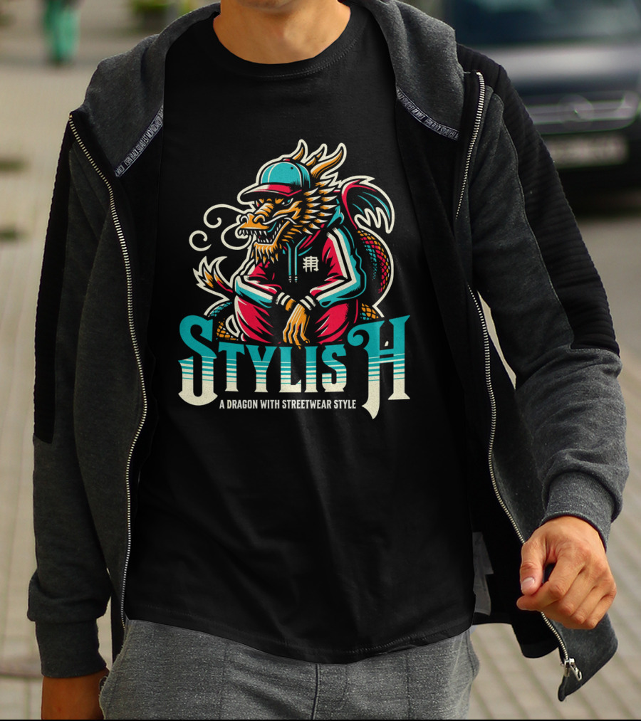 Stylish Dragon With Streetwear T-Shirt