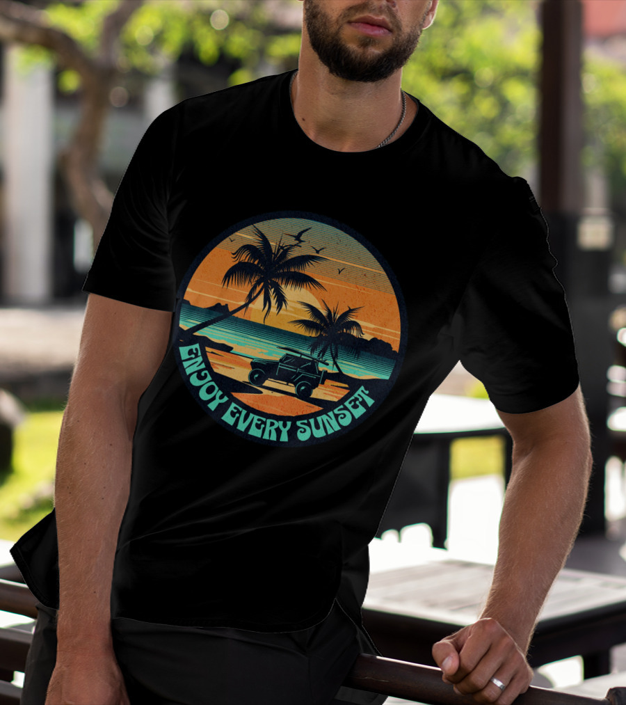 Enjoy Every Sunset Tropical Beach Jeep Adventure T-Shirt